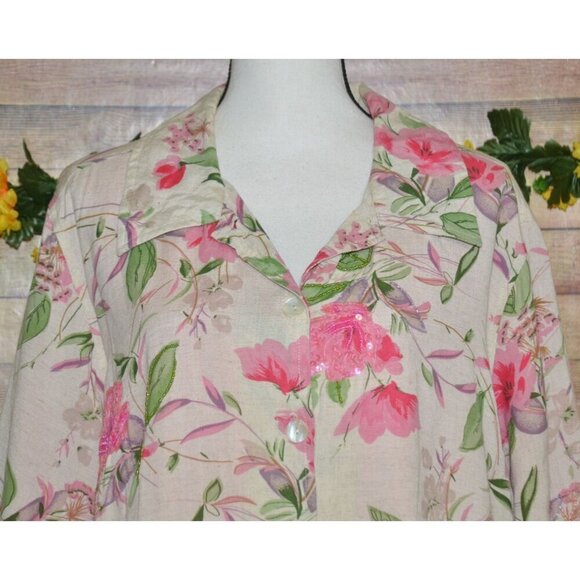 Vintage Beaded Floral Jacket & Matching Handbag Purse Cotton/Flax Plus Size 1X - Picture 2 of 16